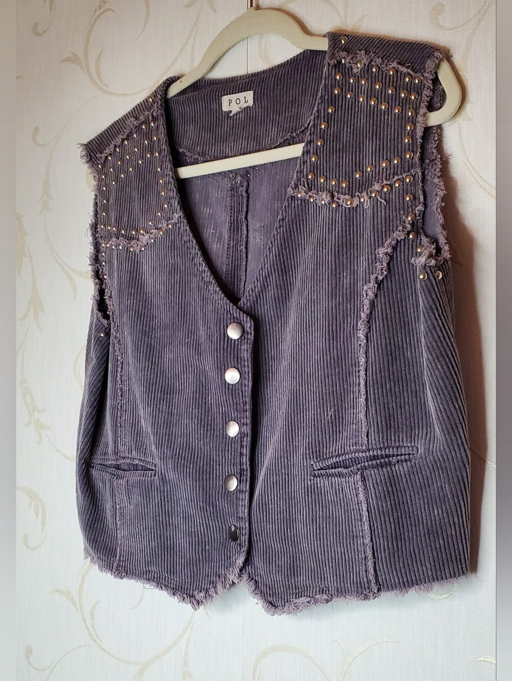 POL Corduroy Gray Snap Button Vest LARGE